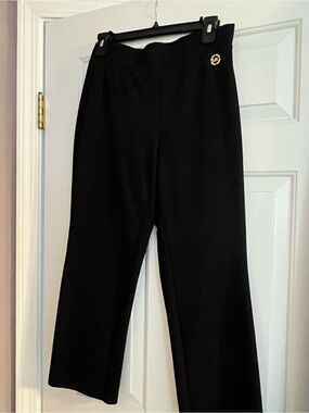 Michael Kors Black Wide-Leg Pull-On Pants with Gold Logo